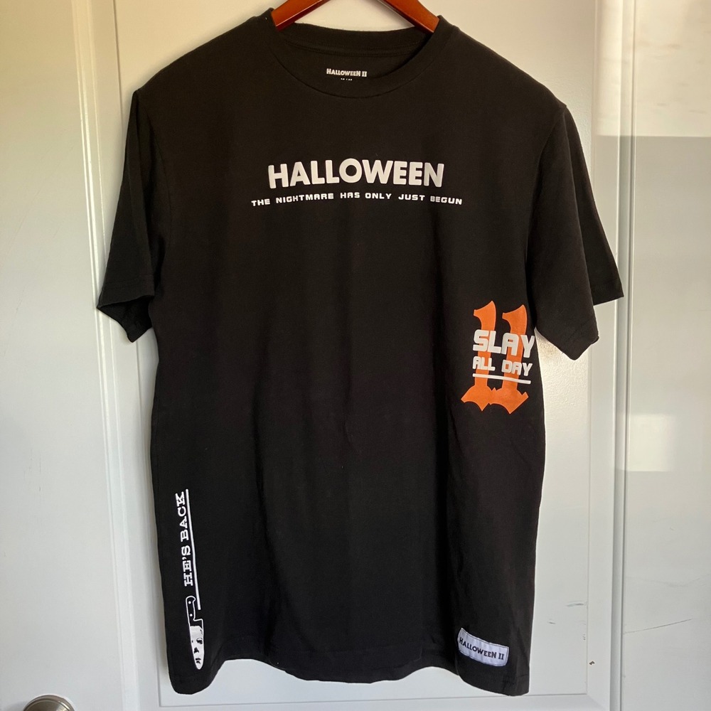 Halloween II Michael Myers Slay All Day Graphic Horror T-Shirt Black Mens Medium